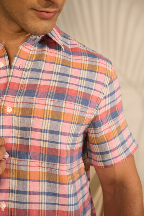 Pink & Blue Checks Linen Shirt