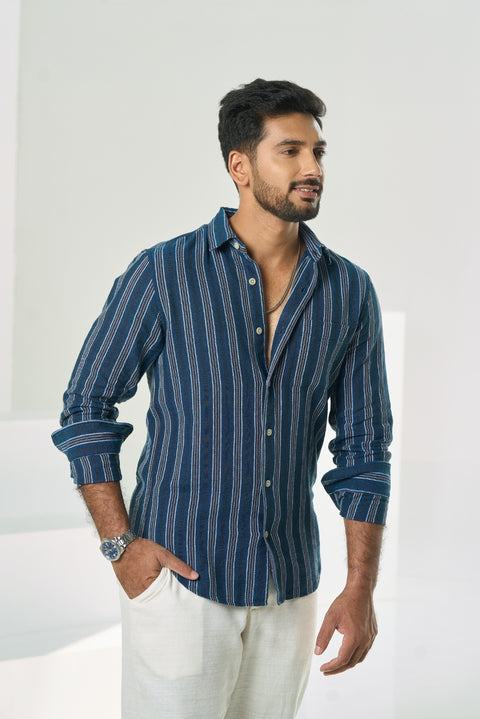 Ombre Blue Striped Cotton Shirt