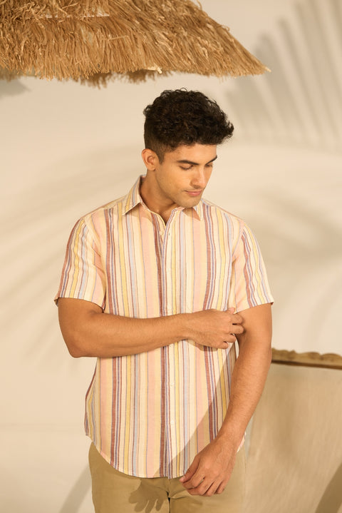 Striped Half Sleeve Irish Linen Shirt