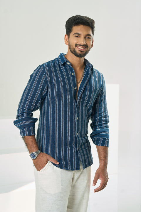 Ombre Blue Striped Cotton Shirt