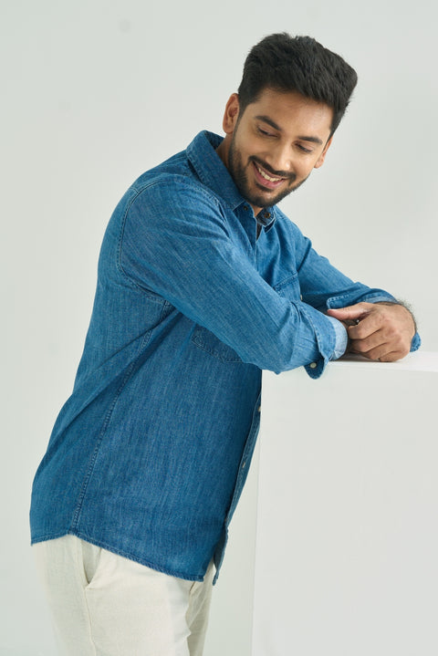 Western Model Denim Shirt Pocket Embroidery With Snap Buttons
