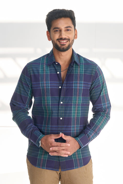 Navy Green Cotton Checks For Summer