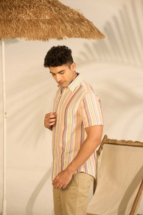 Striped Half Sleeve Irish Linen Shirt