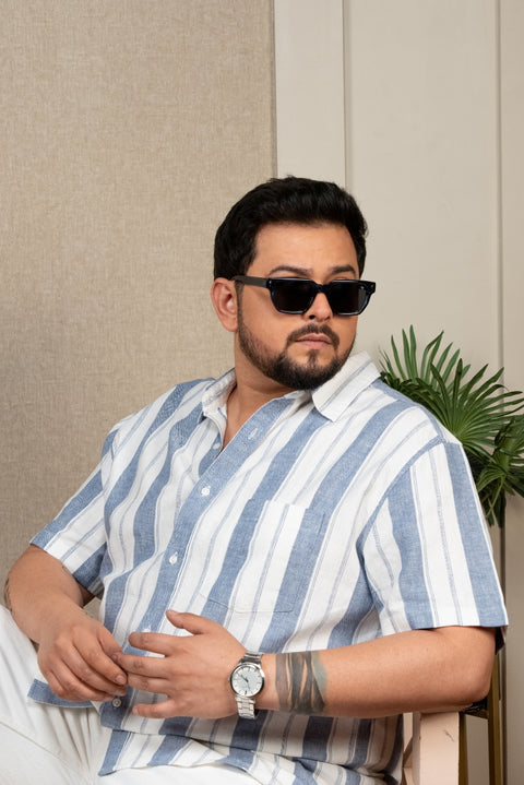 Herringbone Striped Half Sleeves Linen Cotton Shirt Size Inclusive - (Up to 5XL)