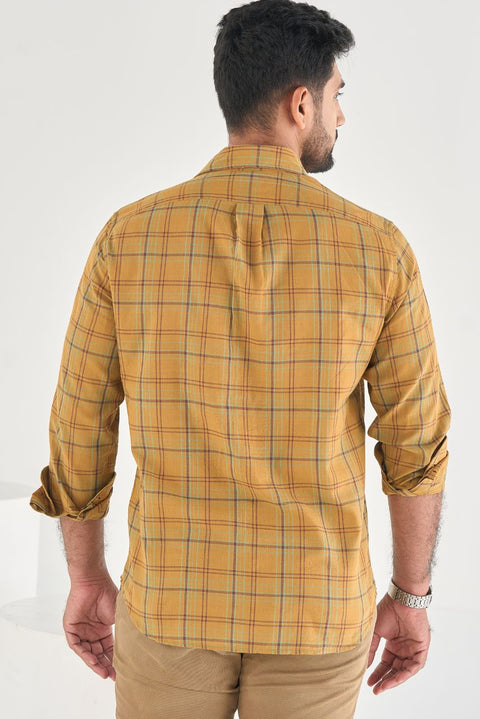 Honey Mustard Checks Shirt In Feather Light Cotton