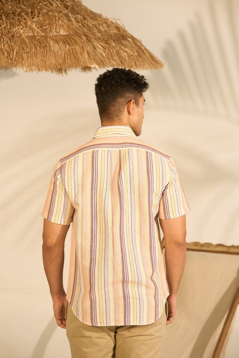 Striped Half Sleeve Irish Linen Shirt