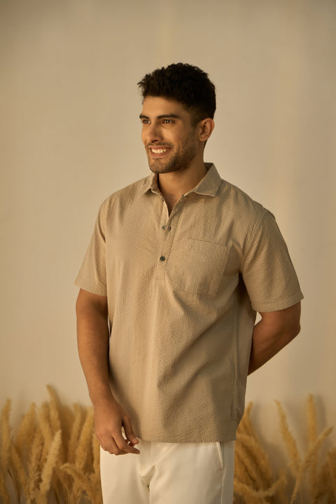 Khakhi Seersucker 100% Cotton Shirt