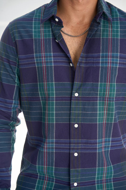 Navy Green Cotton Checks For Summer