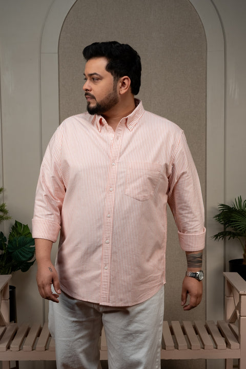 White & Orange Striped Oxford Cotton Shirt Size Inclusive - (Up to 5XL)