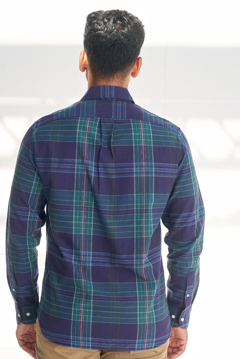 Navy Green Cotton Checks For Summer