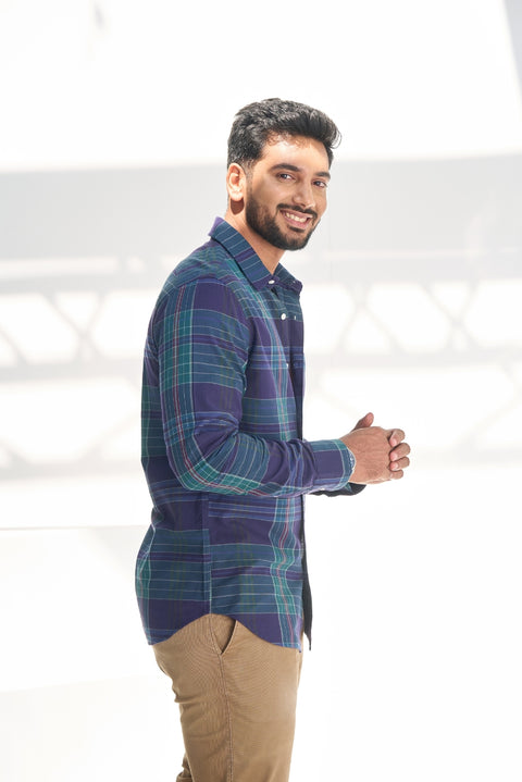 Navy Green Cotton Checks For Summer