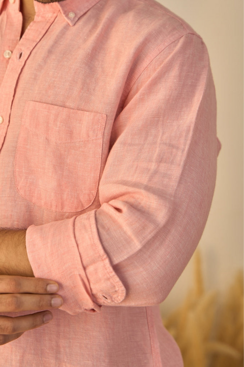Blush Pink Solid 100% Linen Shirt