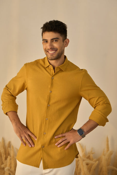 Mustard Yellow Melange 100% Cotton Shirt