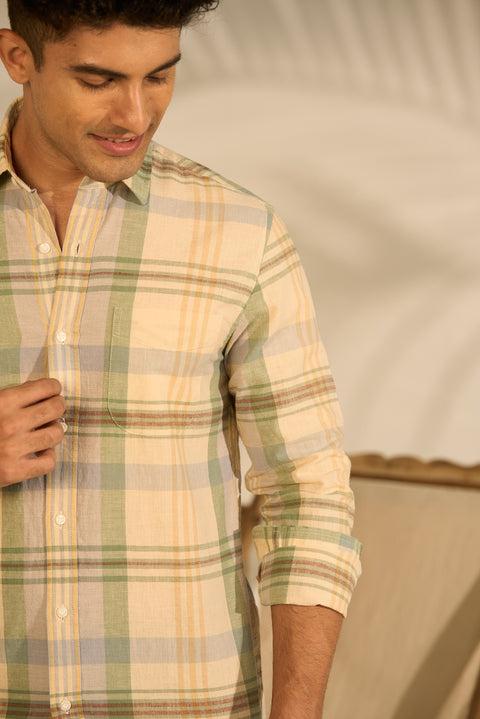 Musk Yellow Madras Checks Cotton Shirt