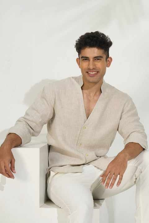 Barely Buttoned – Earthy Linen Shirt