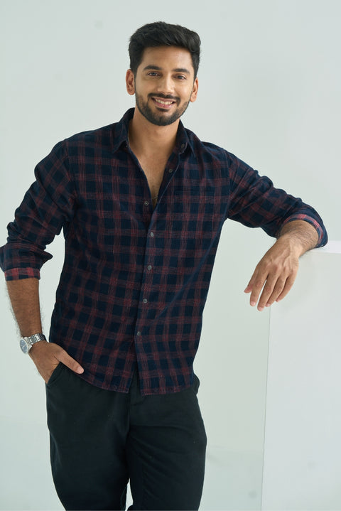 Corduroy Checked Shirt With Snap Buttons