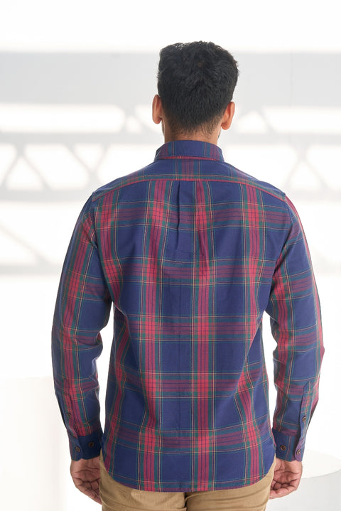 Navy Oxford Checks Cotton Shirt