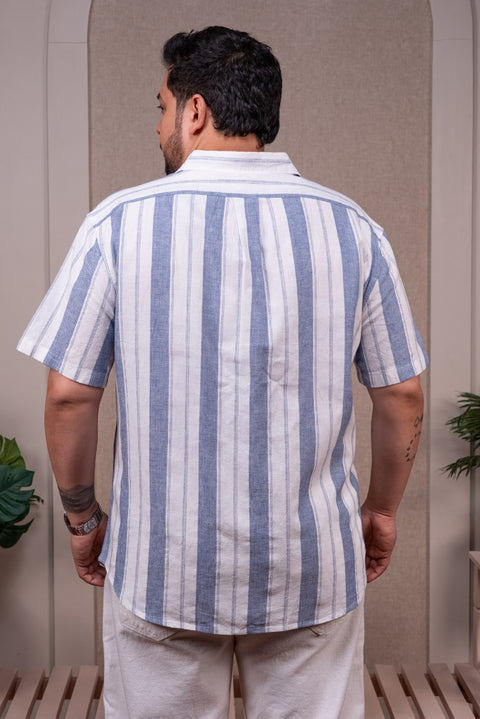 Herringbone Striped Half Sleeves Linen Cotton Shirt Size Inclusive - (Up to 5XL)