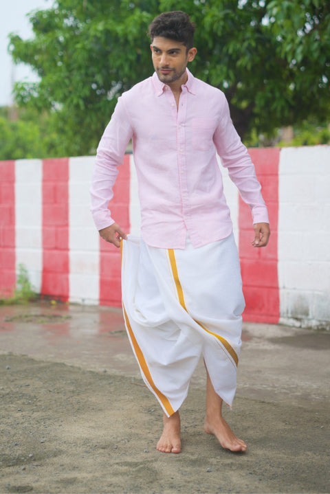 Pink Mini Houndstooth Linen Shirt - Festive Collection