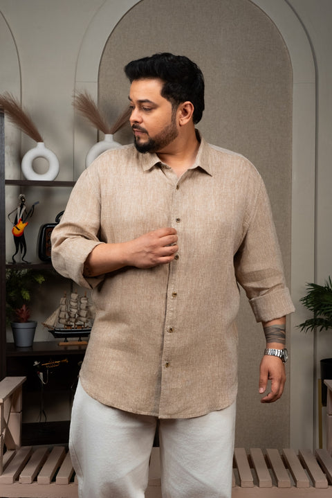 Warm Khakhi Linen Shirt Size Inclusive - (Up to 5XL)