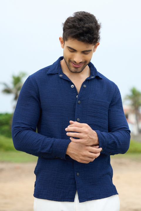 Coastal True Indigo – Lightweight Snap Button Shirt