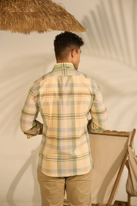Musk Yellow Madras Checks Cotton Shirt