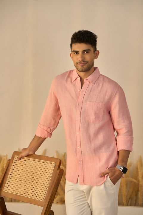 Blush Pink Solid 100% Linen Shirt