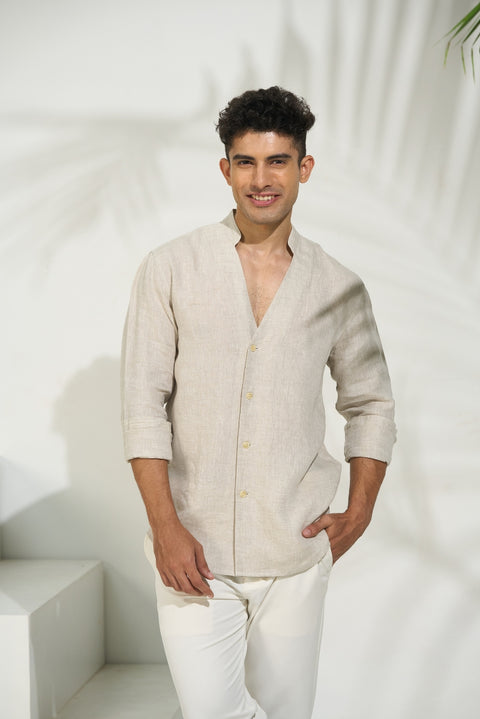 Barely Buttoned – Earthy Linen Shirt