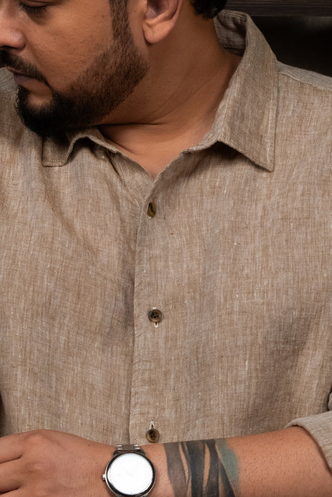 Warm Khakhi Linen Shirt Size Inclusive - (Up to 5XL)