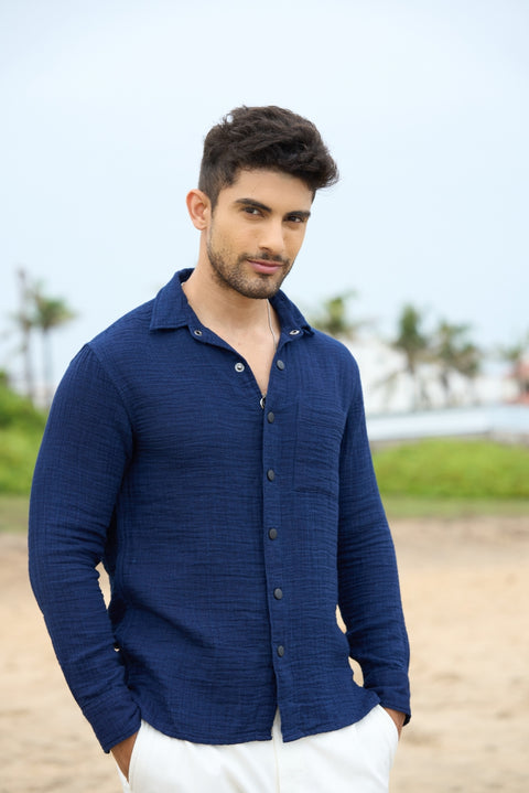 Coastal True Indigo – Lightweight Snap Button Shirt