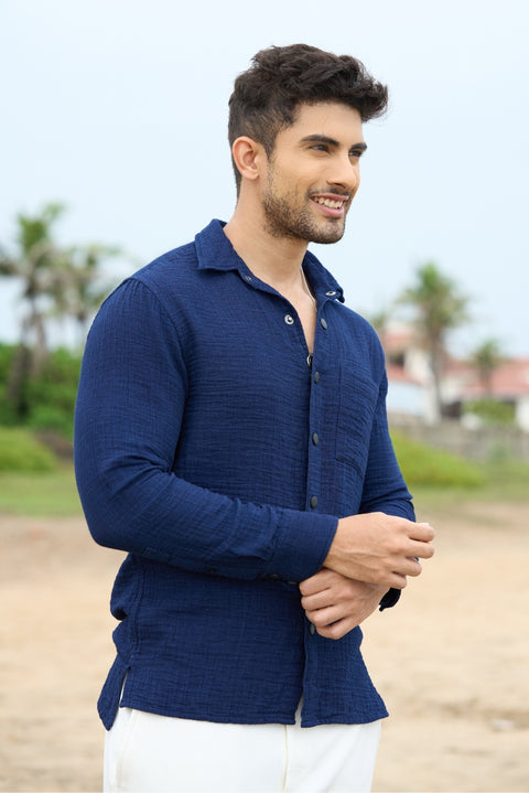 Coastal True Indigo – Lightweight Snap Button Shirt