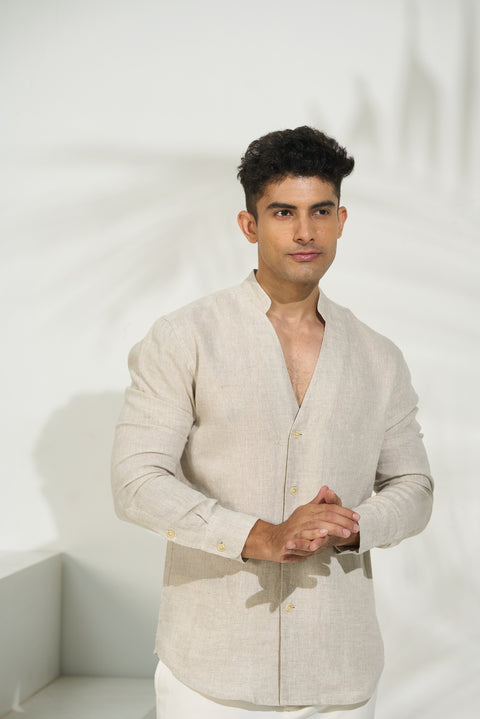 Barely Buttoned – Earthy Linen Shirt