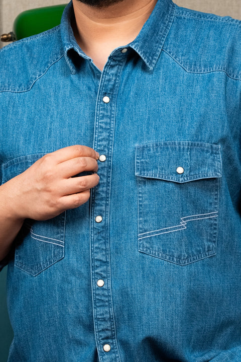 Western Model Denim Shirt Pocket Embroidery With Snap Buttons Size Inclusive - (Up to 5XL)
