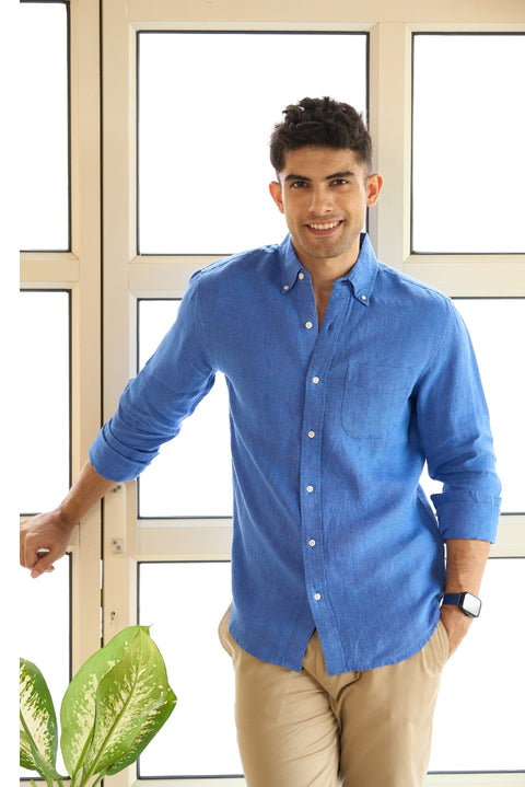 Royal Blue Linen Shirt