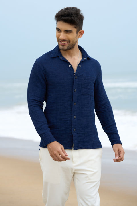 Coastal True Indigo – Lightweight Snap Button Shirt