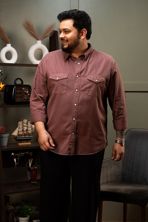 Dusty Rose Snap Shirt Size Inclusive - (Up to 5XL)