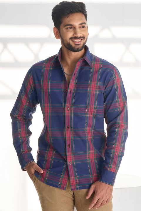 Navy Oxford Checks Cotton Shirt