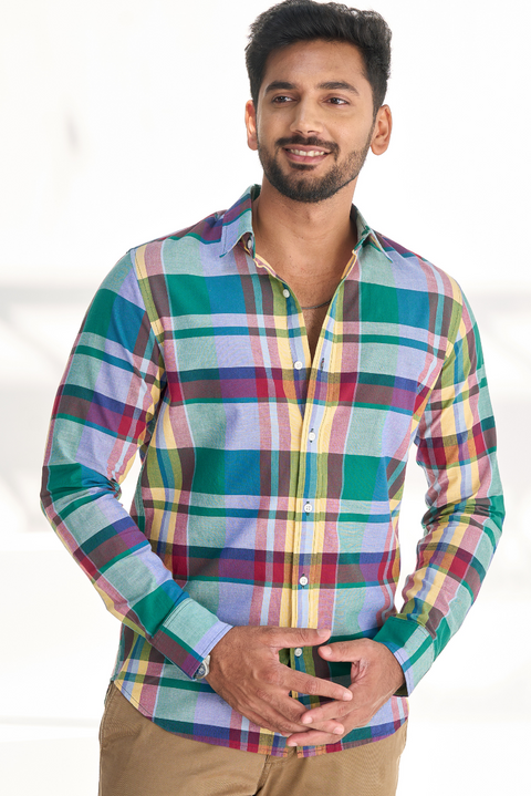 Madras Checks Cotton Shirt In Vibrant Hues