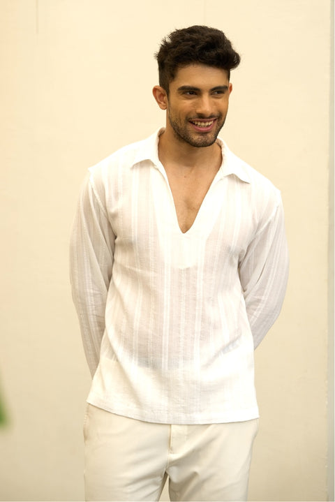The Riviera Romance – White Cotton Holiday Shirt