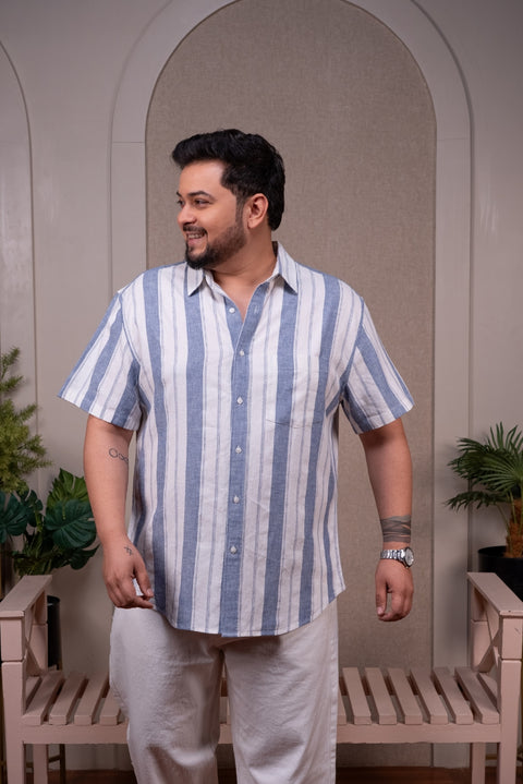 Herringbone Striped Half Sleeves Linen Cotton Shirt Size Inclusive - (Up to 5XL)