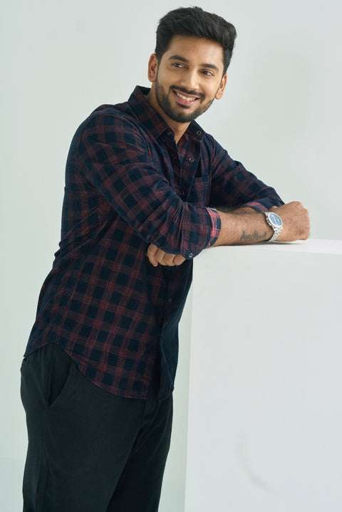 Corduroy Checked Shirt With Snap Buttons