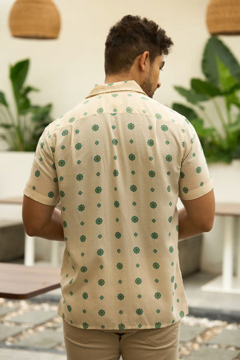 Palm Whisper β Ivory & Green Camp Collar Shirt πΏ