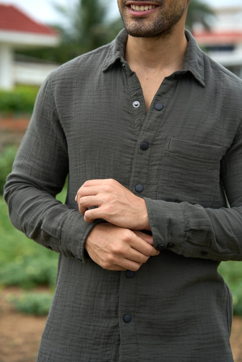 Coastal Sage – Lightweight Double Fabric Shirt with Matte Snap Buttons 🌿