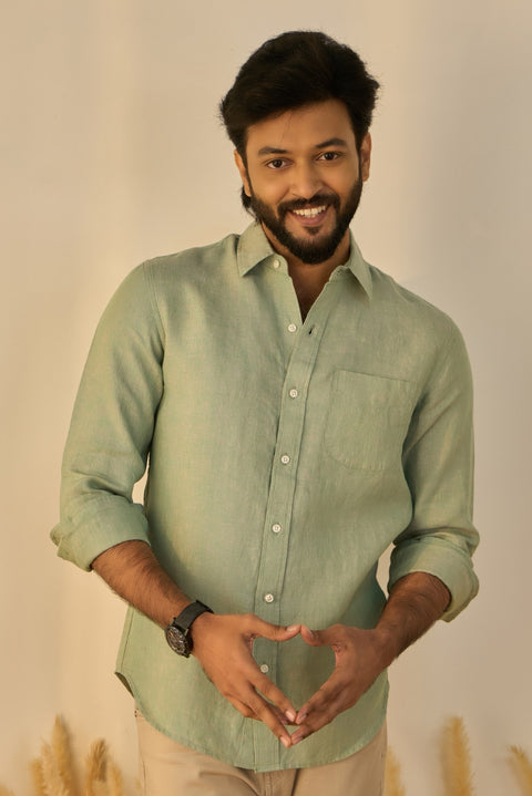 Pista Green 100% Linen Shirt