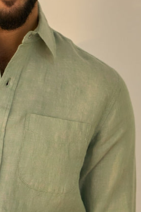 Pista Green 100% Linen Shirt