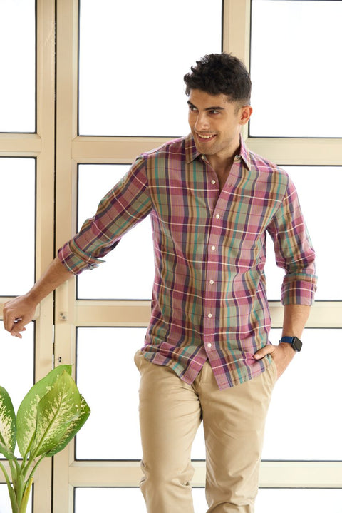 Sangria Madras Checks Shirt In Cotton