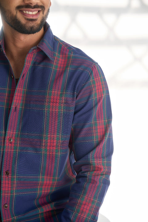 Navy Oxford Checks Cotton Shirt
