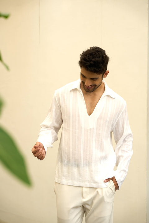 The Riviera Romance – White Cotton Holiday Shirt