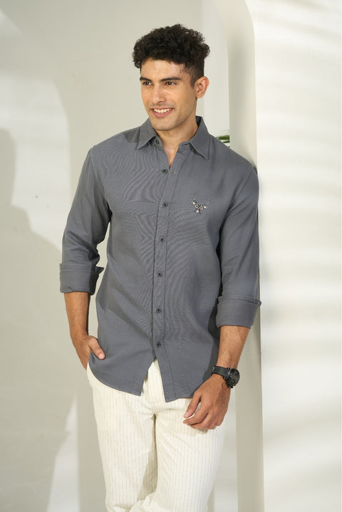 Charcoal Grey Waffle Cotton Shirt