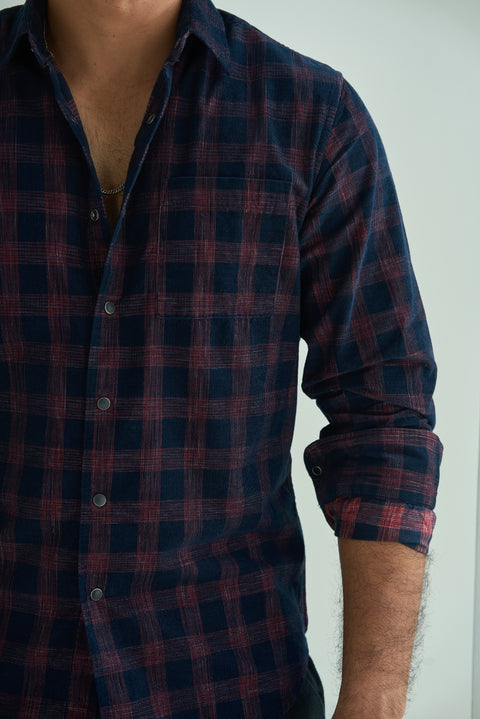 Corduroy Checked Shirt With Snap Buttons